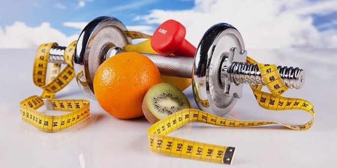фрукти та інвентар для схуднення